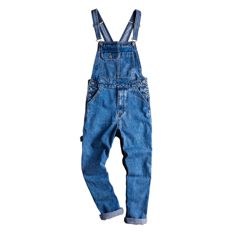 Special price Men's casual straight blue denim bib overalls Loose jeans