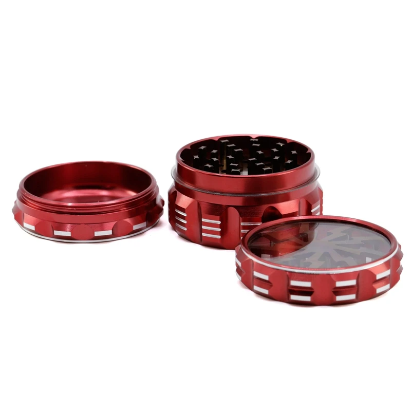

63MM Grinders for Smoking Weed Aluminum Alloy Four-layer Transparent Window Lightning Flat Pattern Smoke Grinder