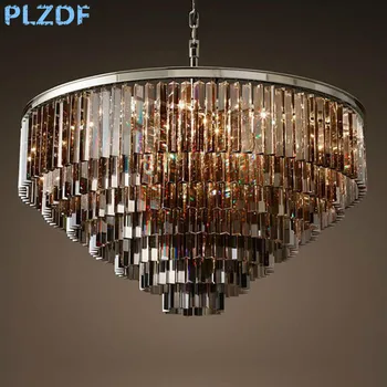 

American K9 crystal chandelier multi-layer LED round retro lamp for living room dining room bedroom hotel ceiling lamps