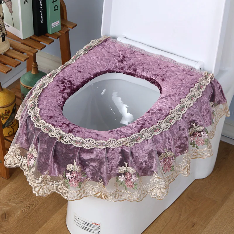 1PCS Кружевная подушка для унитаза из трех частей, водонепроницаемая подушка для унитаза, домашний набор для унитаза, Высококачественный бархатный набор для унитаза, Рождественское украшение - Цвет: 1PCS