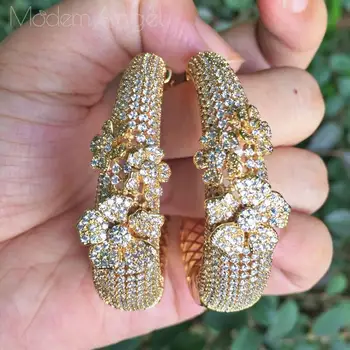 

ModemAngel Luxury Full Flower Circle Shape Earrings Silver Color Cubic Zirconia Copper Women Wedding Bridal Party Jewelry