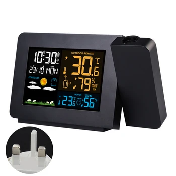 

Projection Alarm Clock Weather Clock Digital LED Display Dimmer with Weather Station Indoor Outdoor Temperature Humidity Monitor