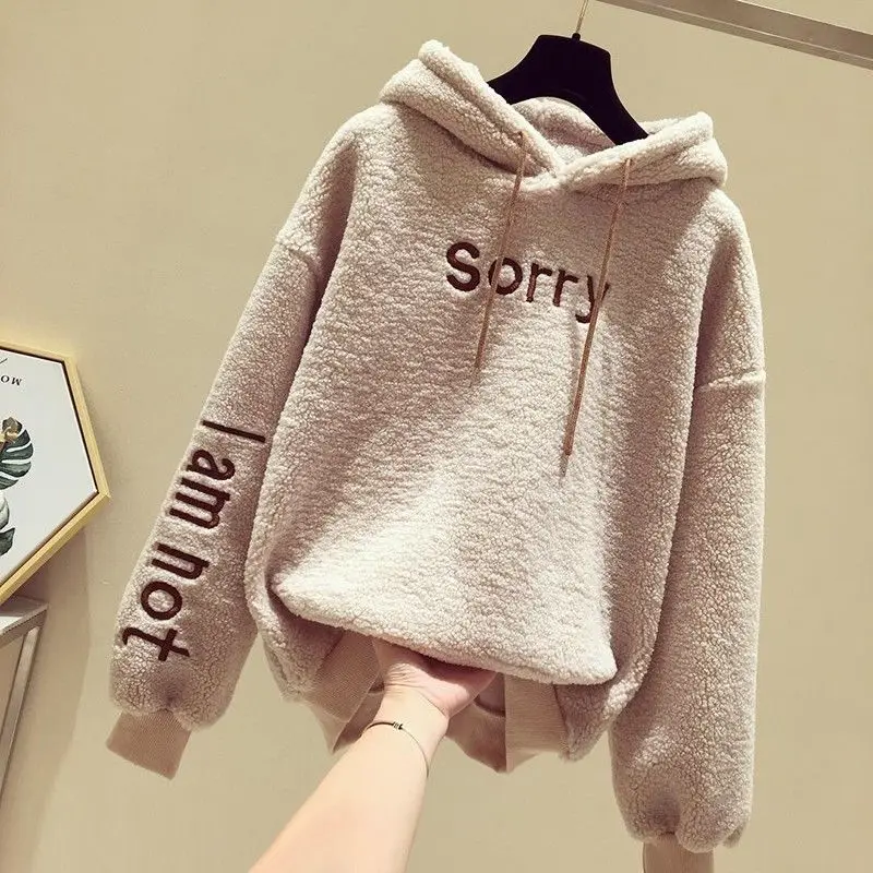 Teddy Coat Imitation Wool Sweatshirt Women 20199 Autumn& Winter Loose Hooded Pullover Women Jacket Sweat Capuche Plus Big Size