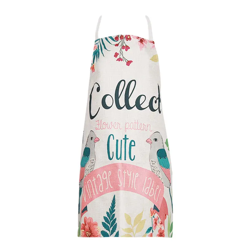 Linen Deer Bird Pattern Apron Woman Adult Bibs Home Cooking Baking Cleaning Aprons Kitchen Accessories Fashion Home Apron