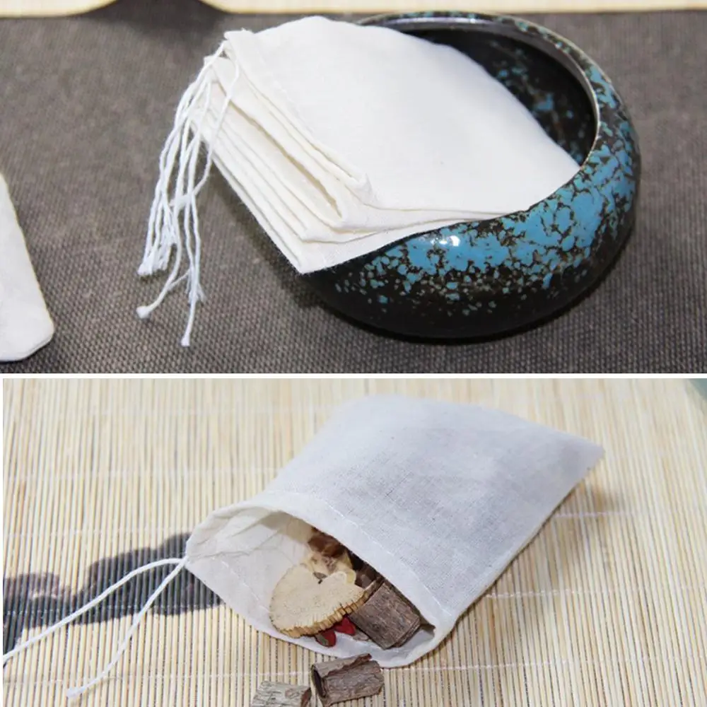 10Pcs Reusable Drawstring Cotton Filter Bags Tea Bag for Herbal Loose Tea Leaves Kitchen Cooking Spice disposable tea bags disposable tea filter bags