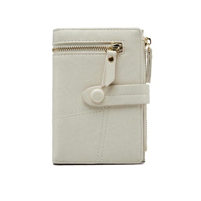 Korean Women Multifunction Short Wallets Zipper Hasp Mini PU Leather Female Coin Purses Fashion Ladies Clutch Card Holder Beige