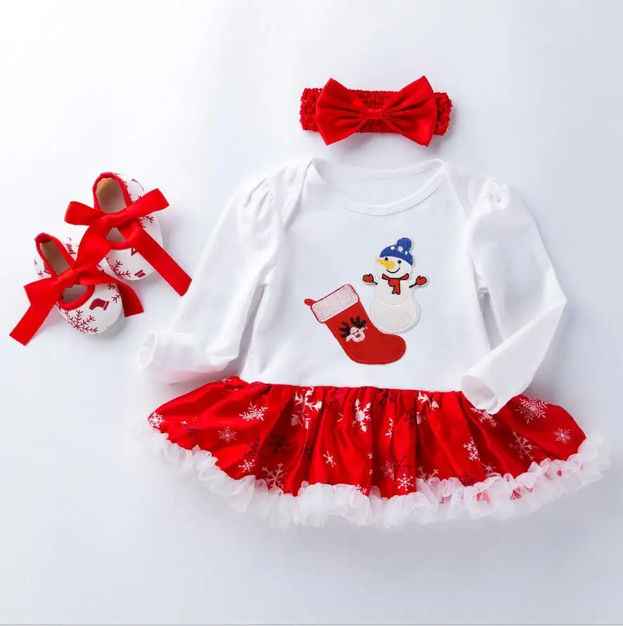 Baby Rompers Infant Clothing Glitter My1st 2nd Christmas Baby Girls Santa Baby Tutu Dress Jumpersuit Headband Shoes Headband - Цвет: as picture shown