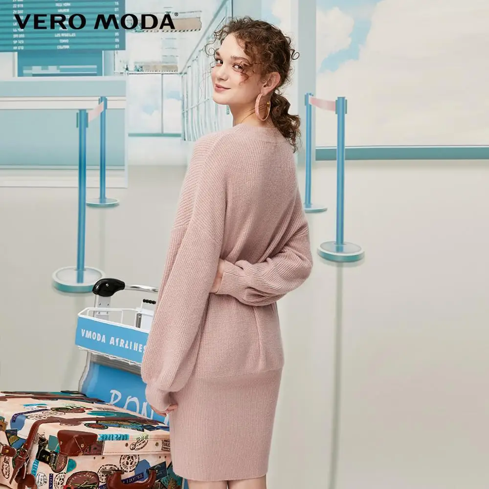 Vero Moda кроличий мех овечья шерсть воздушные шары рукава свободный крой вязаное платье | 319446531