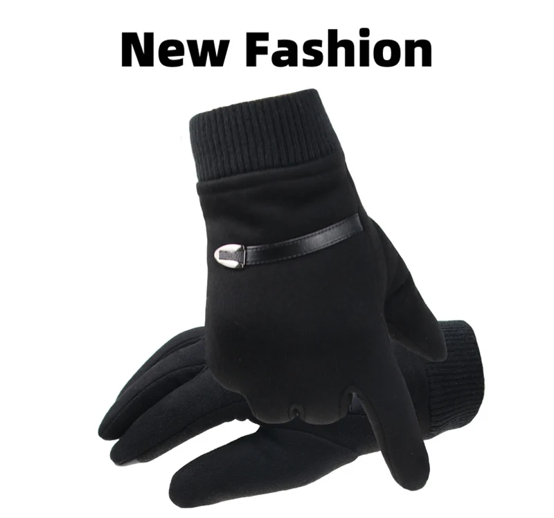 Suede Gloves for Men Winter Keep Warm Touch Screen Windproof Thick Cashmere Guantes Driving Anti Slip Outdoor Male Gloves leather fingerless gloves mens