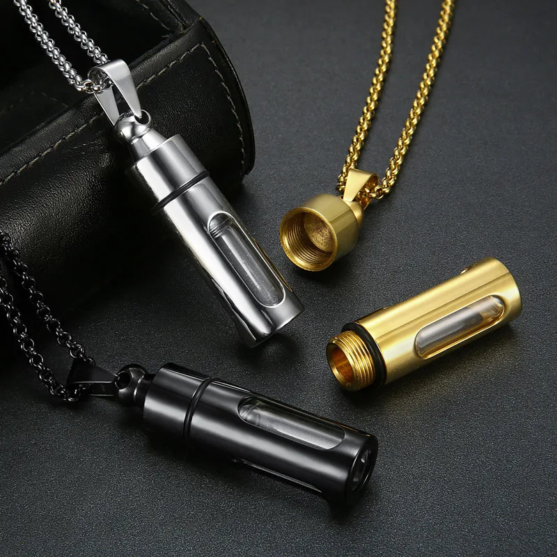 316L Stainless Steel Open Container Tube Emergency Pill Pendant Necklace Gothic 