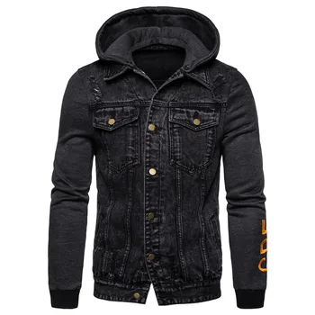 

2020 Spring Removable Hoody Men Casual Style Mens Hoodied Jeans Jackets Outwear Brand Men Clothing Cotton Denim Jacket Men