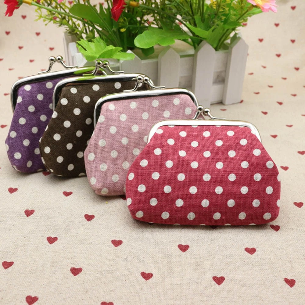 New Women Coin Purse Linen Dot Hasp Small Wallet Pouch Key Card Holder Clutch Handbag Dropshipping Wholesale Cheap Price 814