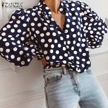 

ZANZEA Bohemian Polka Dot Print Tunic Tops Office Lady Work Chic Blusas 2020 Fashion Shirts Women Puff Sleeve Blouses Plus Size