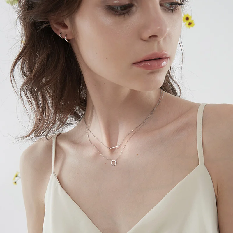 New 925 Sterling Silver Diamond Round Double Necklace Ladies Clavicle Chain Exquisite Jewelry Party Wedding Accessories SNK033 - Image 5