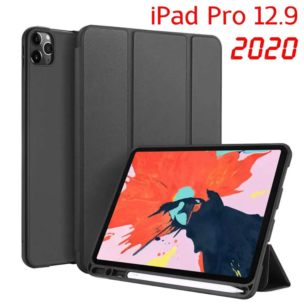 

For iPad Pro 12.9 case 2020 PU Tablet Case Pencil Holder,Slim Smart Cover Trifold Stand Auto Sleep/Wake Protective iPad Case NEW