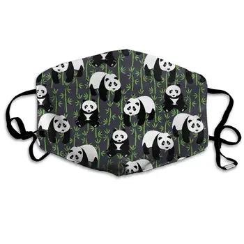 

Cute Pandas Washable Reusable Mask, Cotton Anti Dust Half Face Mouth Mask For Kids Teens Men Women With Adjustable Ear Loops