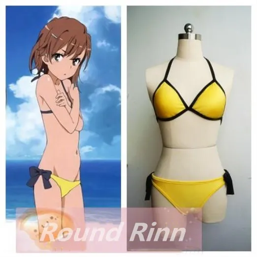 

Toaru Majutsu no Index Misaka Mikoto Cosplay Yellow Swimwear Bikini Anime Custom Made Swimsuit