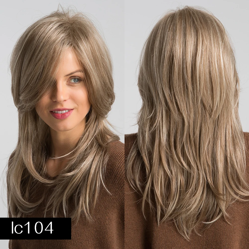 JONRENAU Синтетические длинные натуральные волнистые парики с челкой Омбре коричнево-светлые волосы парики для белых/черных женщин - Цвет: LC104