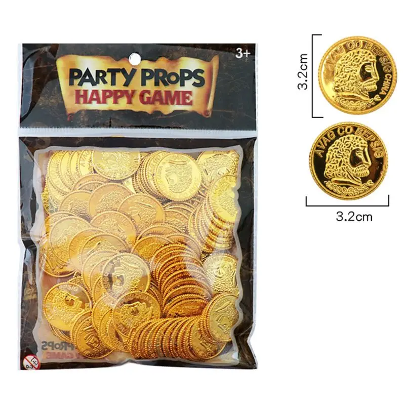 Pirate Gold Coins Plastic Set of 100 Play Gold Treasure Coins Play Favor Party Supplies Pirate Party Treasure Hunt Game an treasure hunt toys