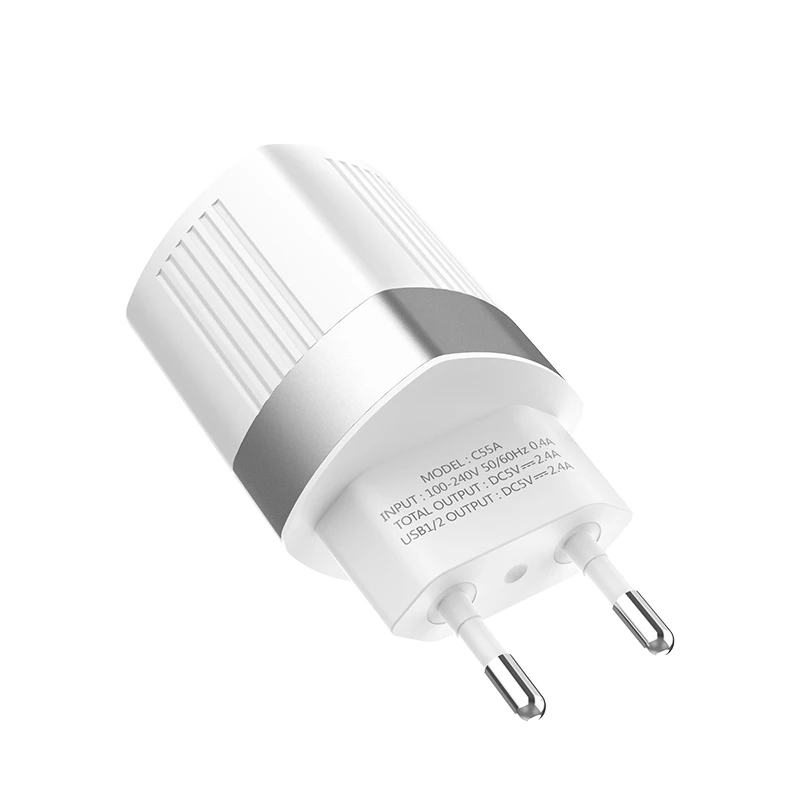 HOCO C55A, 20 шт./лот,, 5 В, 2,4 А, USB зарядное устройство для iPhone 11 Xs Max, евро вилка, настенное зарядное устройство, адаптер для samsung, Xiaomi, huawei - Тип штекера: white