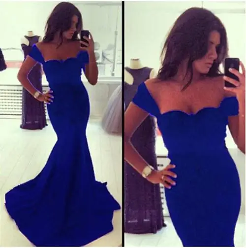 

Sweetheart Simple Cheap Plus Size Long Party Custom Sleeveless Prom gown Mermaid Royal Blue cheap bridesmaid dresses