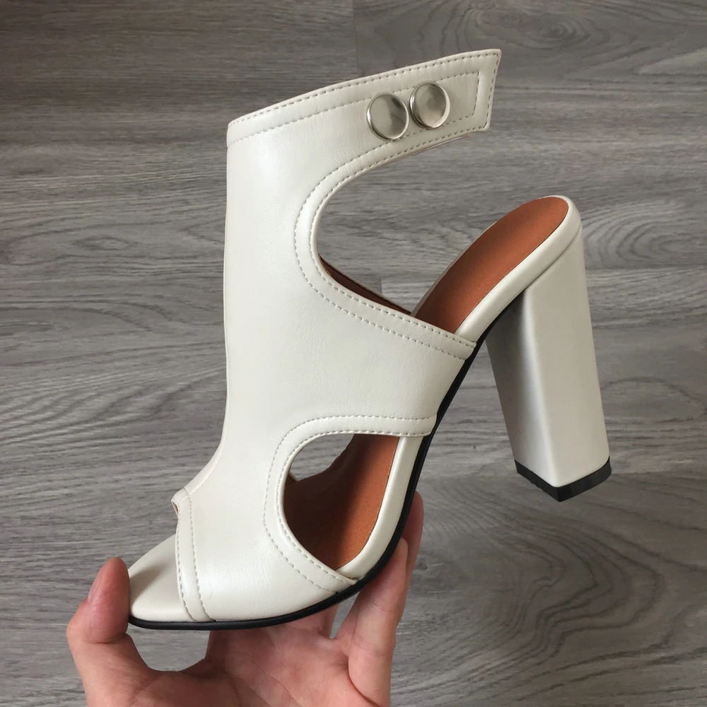 

Spring Vegan Leather Women's High Heeled Sandals Black Red Beige Green Wine Brown Orange Chunky Heel Ladies Sandals Big Size