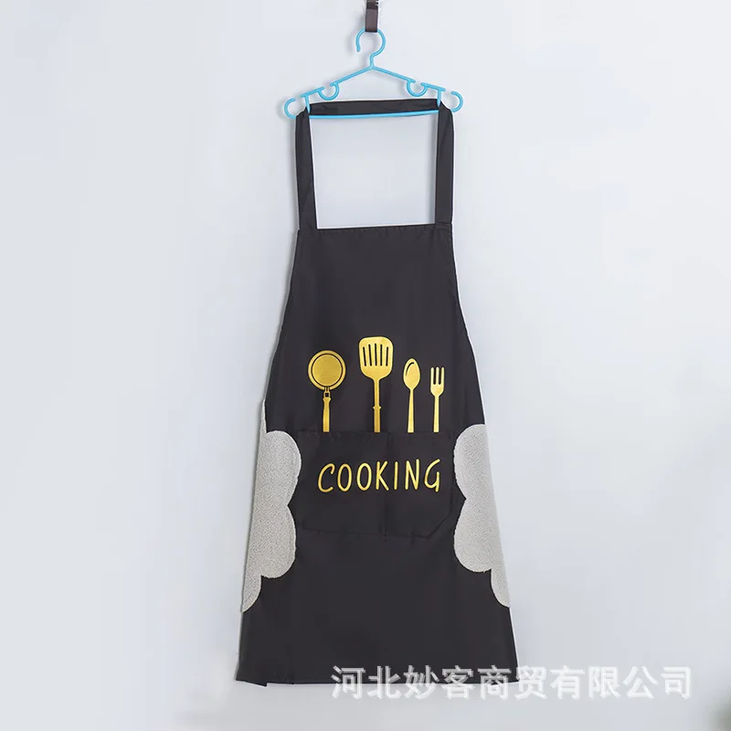 Aprons can be wiped. Nordic style Korean waterproof black-and-white apron for household kitchen. Waterproof Apron