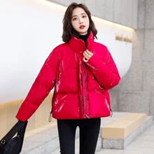 

New Women Short Glossy Down Coat Winter 2022 Casual Fashion Stand Collar Solid Color Drawstring Loose Thick No-wash Down Jacket