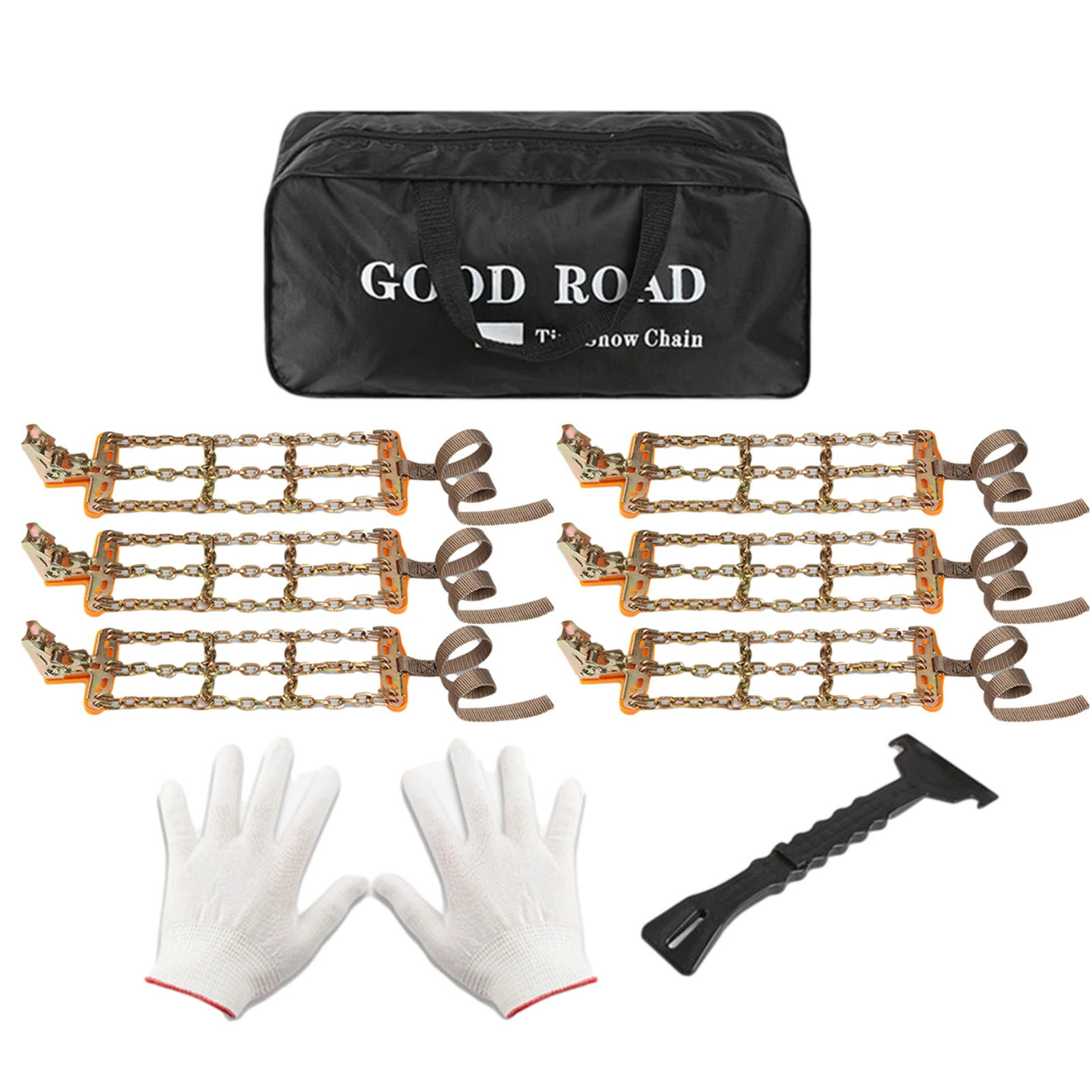 Qoosea Snow Chains 12 Pack Tire Chains For Car Trucks SUVUniversal Thickened Manganese Steel Emergency Snow Tire Chains Adjustable Anti-Slip Tire Cables Universal Fit (Yellow - View #2
