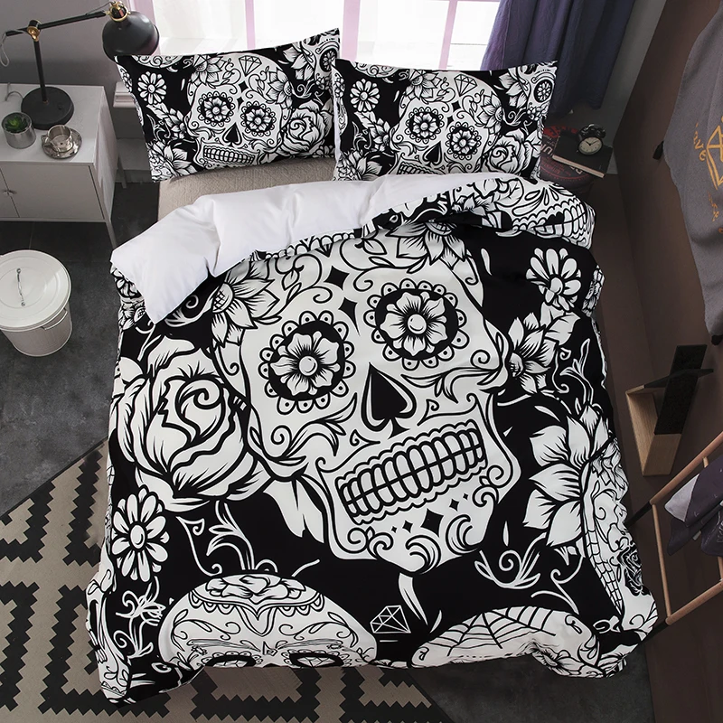 

Cartoon White Black Red Skeleton 3D Print Comforter Bedding Set Duvet Cover Pillowcase Home Textile Queen King Size Luxury Adult