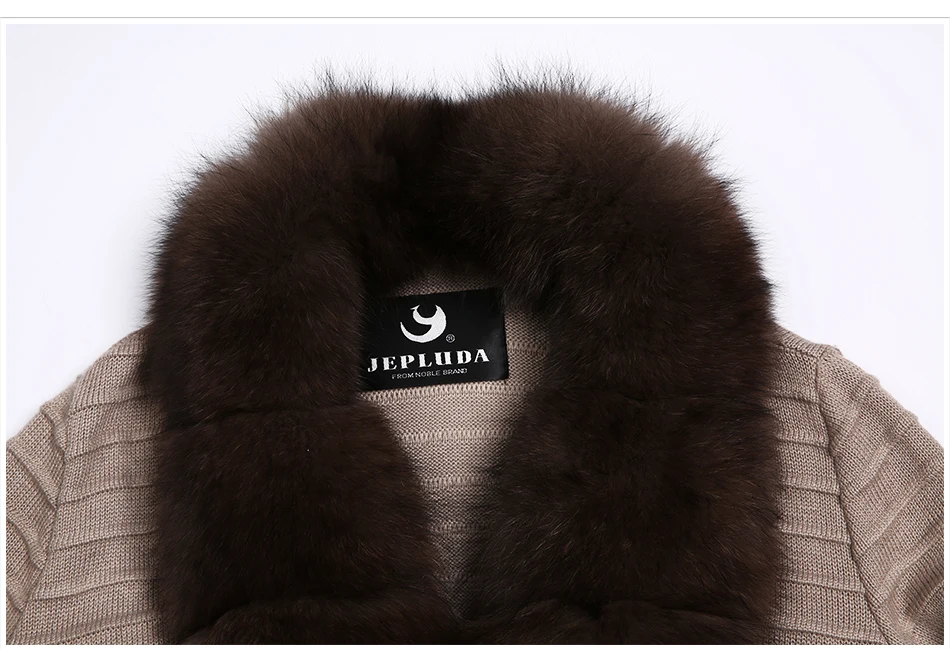 JEPLUDA, модный длинный свитер, зимнее пальто для женщин, высокое качество, шерсть, смесь натурального Лисьего меха, зимняя меховая куртка, настоящее меховое пальто для женщин