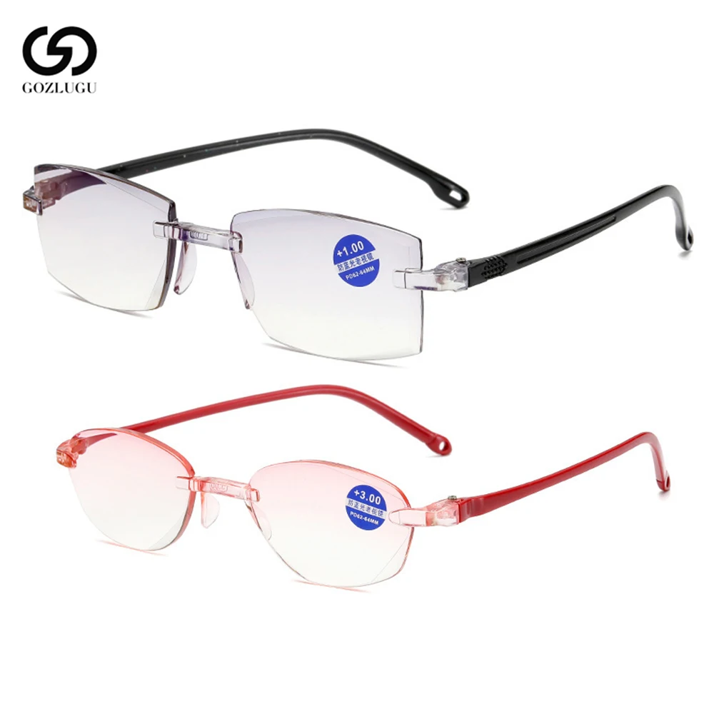 Для женщин бескаркасные очки для дальнозоркости, Blu-ray, очки для чтения, красная Оправа очков для чтения+ 1,0 1,5 2,0 2,5 3,0 3,5 4,0