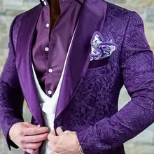Мужские костюмы фиолетовый узор и черный смокинг для жениха шаль атласные лацканы Женихи мужские свадебные Лучшие Мужчины(пиджак+ брюки+ жилет+ галстук) C770
