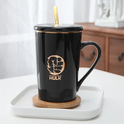 Креативная Золотая Сторона 360 мл супер геройская тематика кофе/молоко/чайная чашка-кружка, Офисная Европейская стильная чашка для воды с крышкой и ложкой - Цвет: E