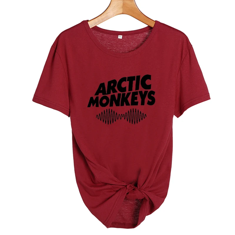 Arctic Monkey Sound Wave женская футболка Tumblr Топы панк-рок Харадзюку Tumblr Music Футболка женская черная белая футболка Femme - Цвет: wine red-black