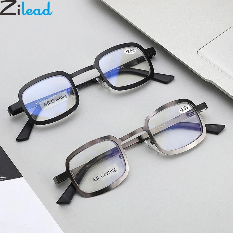 

Zilead Alloy Anti Blue Light Reading Glasses Square Anti Radiation Prebyopia Spectacles Goggles Eyeglasses For Men Women