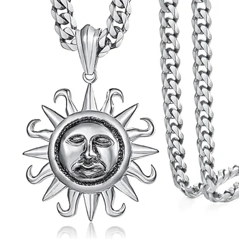 

Punk Gold Silver Color Sun Pendant Mens Chain 316L Stainless Steel Pendant Necklace Bulk Sale Fashioned Gift Wholesale LHP101