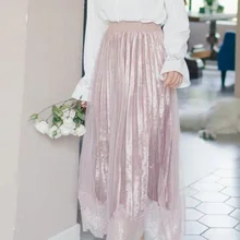 Новые женские сетчатые кружевные лоскутные бархатные юбки эластичные с высокой талией гофрированные длинные юбки женские большие качели Jupe Femme Falda AQ436