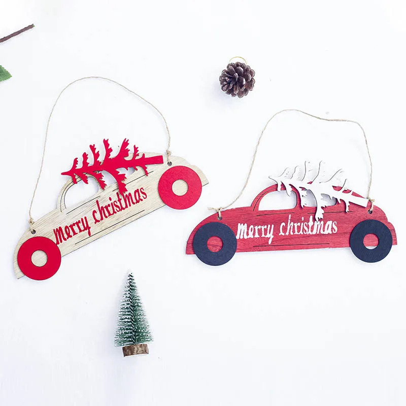 

Merry Christmas Tree Car Pendant Diy Wooden Christmas Door Decoration Hanging Ornaments Home Decoration 2019 Navidad
