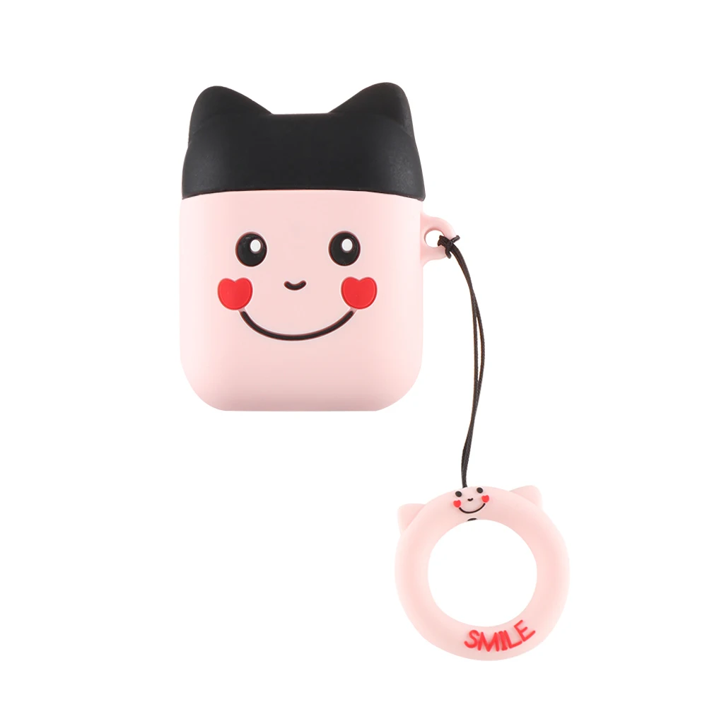 Kawaii мультяшный наушник противоударный чехол для кожи любовь Улыбка кошка из мягкого силикона чехол беспроводной защитный чехол для Apple Airpods - Цвет: smile black-pink