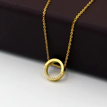 

Fashion circle half circle micro inlaid crystal pendant necklace clavicle chain woman necklace jewelry wholesale for woman gift