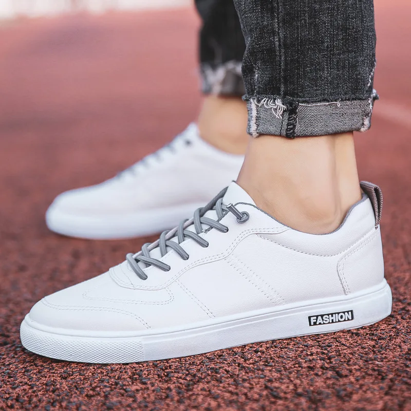 2021 Summer Autumn New Korean Style Men's Vulcanize Shoes Breathable Lace-up Shallow Flat PU Shoes Comfortable for Sport 6