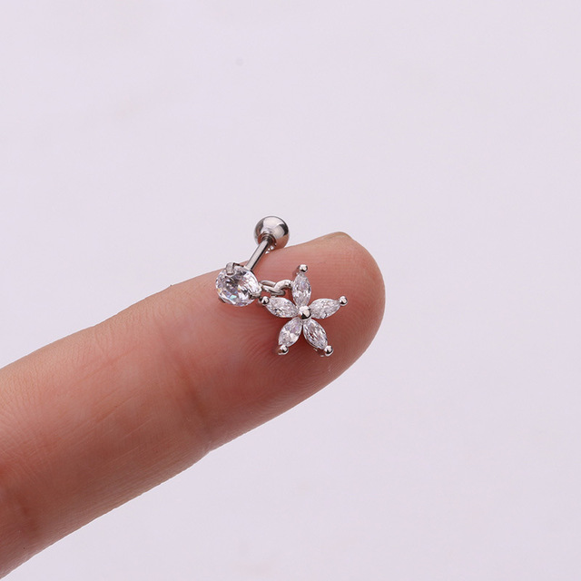 Stainless Steel CZ Cartilage Earring Heart Shaped Flowers Safety Pin Helix Tragus Conch Screw Stud Ear Piercing Jewelry