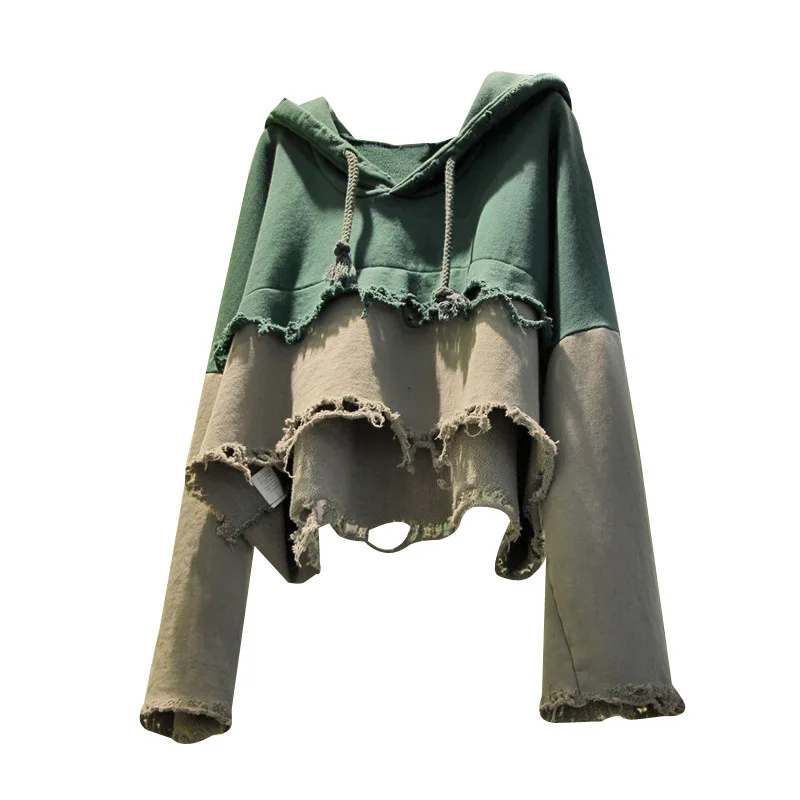 

Sexy Ripped Crop Tops Hooded Hoodies Autumn New Hoodies Women Holes Sweatshirt Casual Long Sleeve Loose Hoodies Korean LT523S30