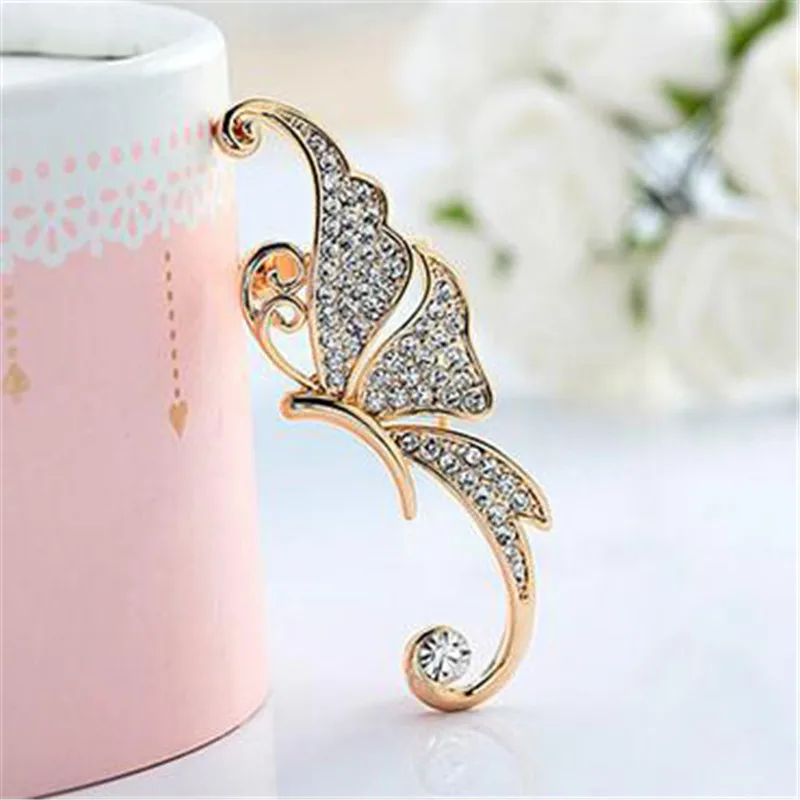 

1pc High Quality Excellent Shiny Bohemian style Butterfly Wings Shape Left Ear Cuff Womens Clip Clamp Earrings drop Shipping