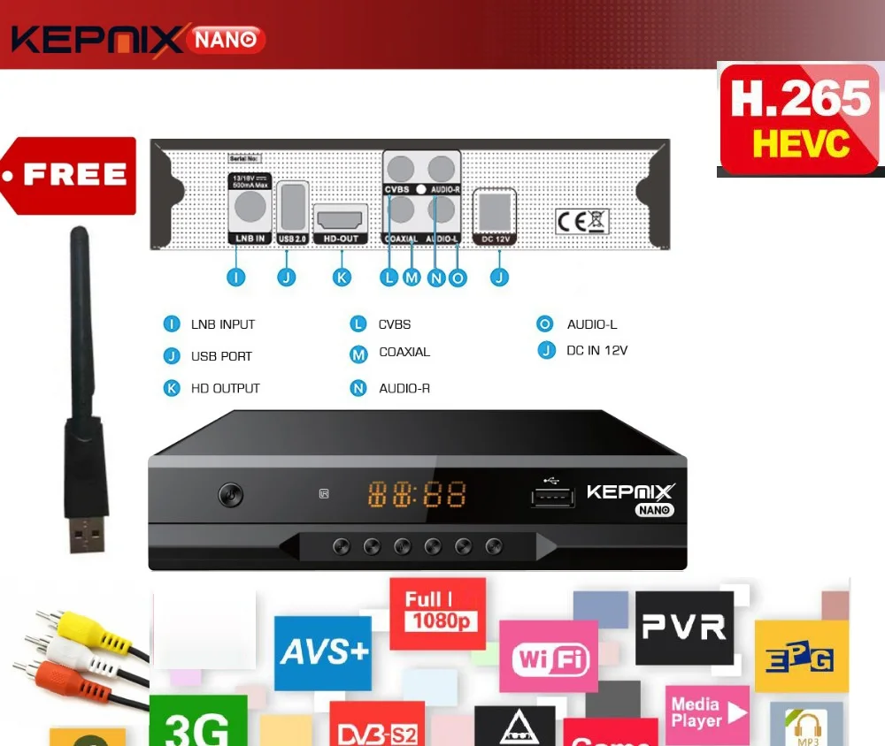 Kepnix nano 10 шт. m3u hevc-цифра спутниковый телевизионный ресивер powervu autoroll поддерживает ratlink 5370 mtk7601 Wi-Fi 3g 2xusb порта