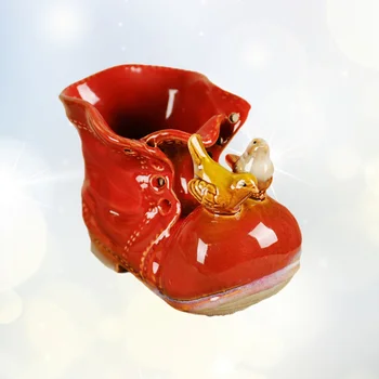 

1pc Cartoon Boots Shaped Bonsai Planter Ceramic Flowerpot Succulent Plant Container (Red)