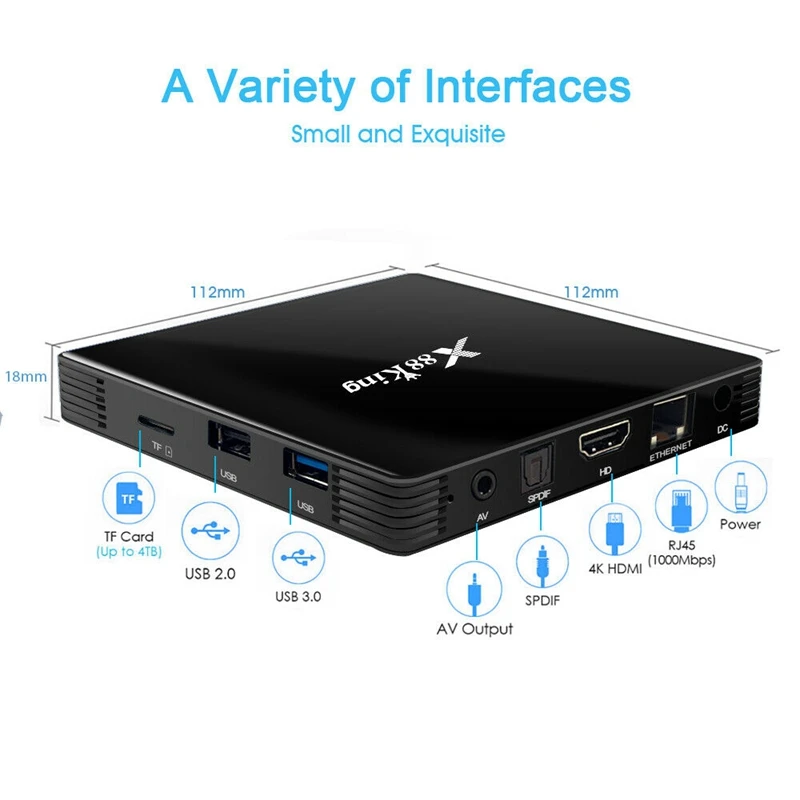 X88 King Android 9.0 4G/128G TV BOX S922X Hexa-Core 4K HD 1080P H.265 Set-Top BOX 2.4G/5G Dual Wifi Bluetooth 5.0 Smart BOX US P