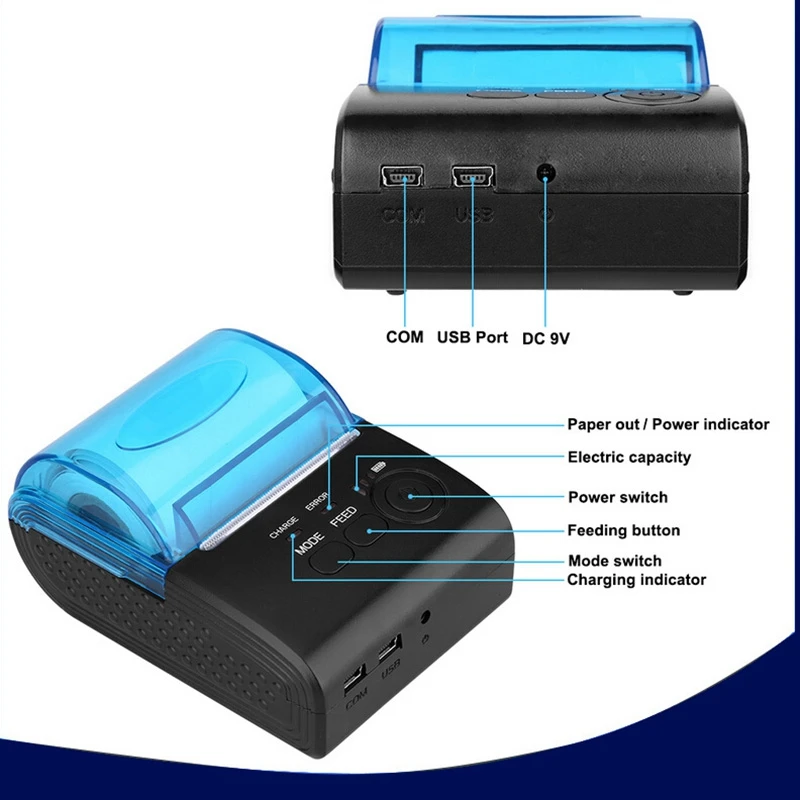 58 мм Bluetooth Термальный чековый принтер порт чековый принтер pos-принтер портативный Bluetooth принтер билетный принтер Android IOS EU