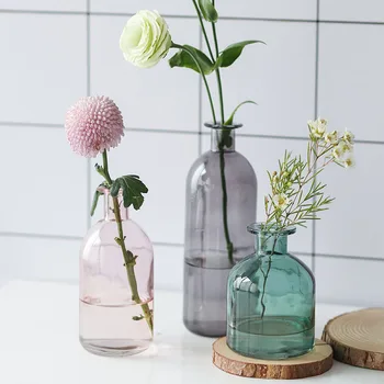 

INS Concise Glass Vase Desk Decoration Flower Vase Colorful Flower Arrangement Artware Hydroponics Home Decor Figurines Gifts